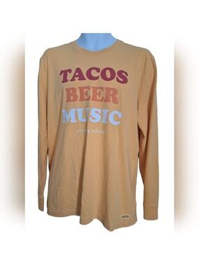 LIFE IS GOOD long sleeve crusher TEE Tacos Beer Music yellow coastal Men Medium